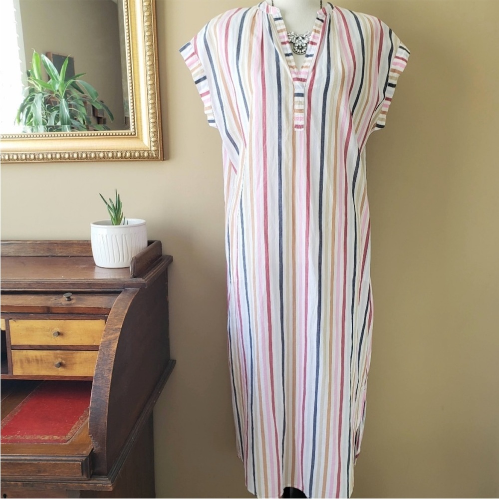 Xirena Kaiya Dress Le Marais Stripe White Dolman Short Sleeve Caftan Coverup XS